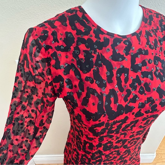 Vintage A.J. Bari Salsa Cocktail Dress Red with Black Leopard Animal Print USA - Picture 7 of 10